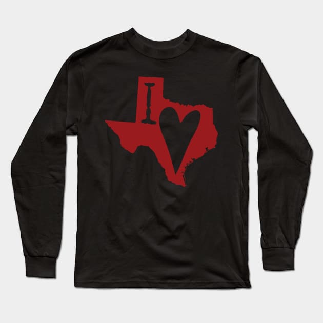 Red I Heart Texas, I Love Texas Long Sleeve T-Shirt by PelagiosCorner